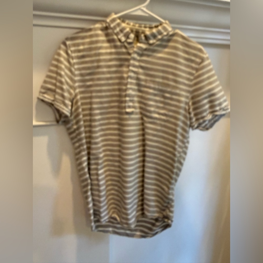 1901 Gray and White Striped Polo Shirt